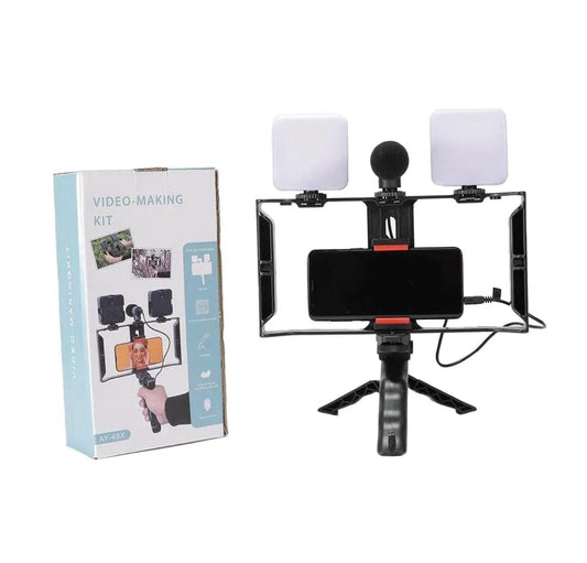 AY-49X Video-Making Kit with LED Lights, Microphone & Tripod – Smartphone Vlogging Setup