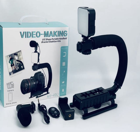 AY-49U Video-Making U/C Shape Handheld Bracket Stabilizer Kit with Microphone & LED Light