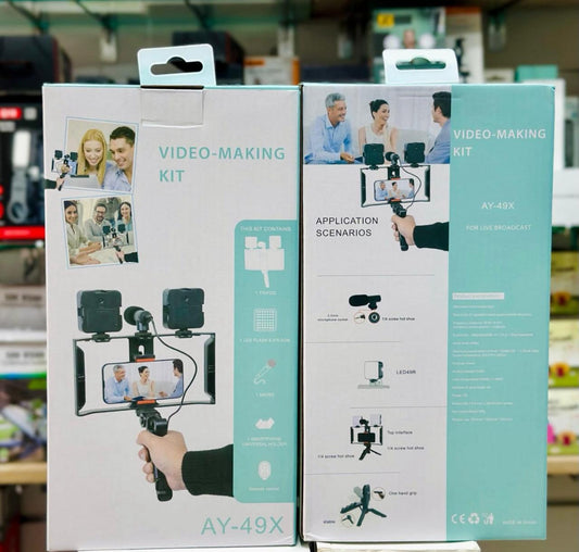 AY-49X Video-Making Kit with LED Lights, Microphone & Tripod – Smartphone Vlogging Setup
